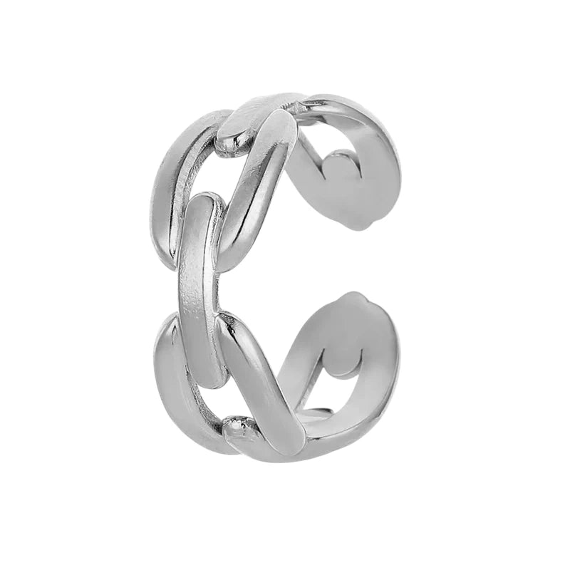RVS Verstelbare Open Ring - Koffieboon Schakel - One Size - Zilverkleur -