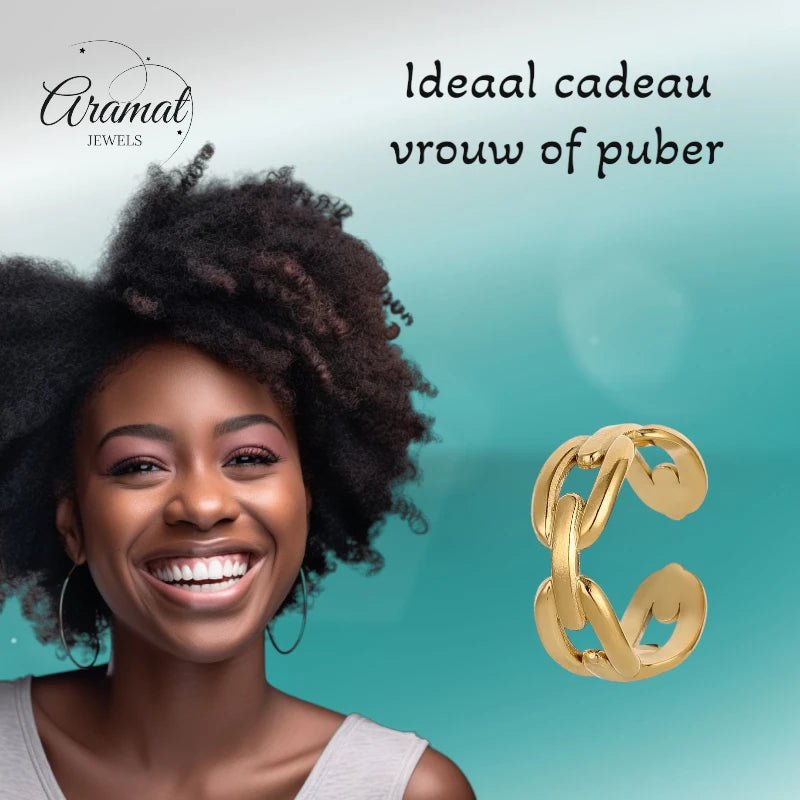 RVS Verstelbare Open Ring - Koffieboon Schakel - One Size - Zilverkleur -
