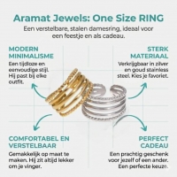 RVS Verstelbare Open Ring - 5 Strepen (3 Glad & 2 Dots) - One Size - Zilverkleur -