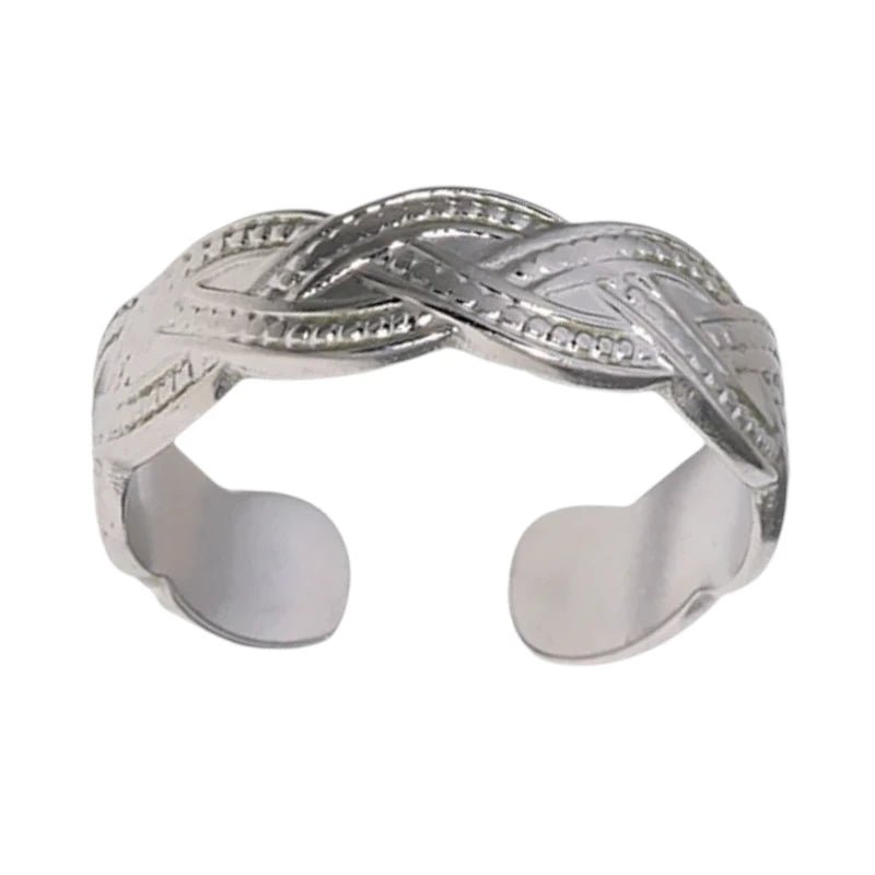 RVS Verstelbare Open Ring - Gevlochten Met Dots - One Size - Zilverkleur -