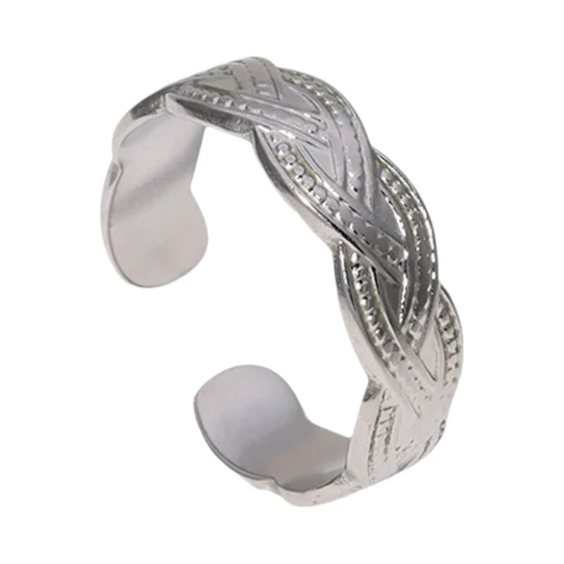 RVS Verstelbare Open Ring - Gevlochten Met Dots - One Size - Zilverkleur -