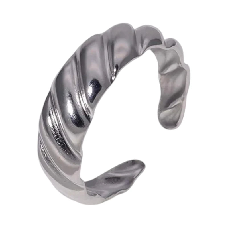 RVS Verstelbare Ring &acirc;&euro;&ldquo; Schuine Lijnen Motief &acirc;&euro;&ldquo; One Size - Zilv