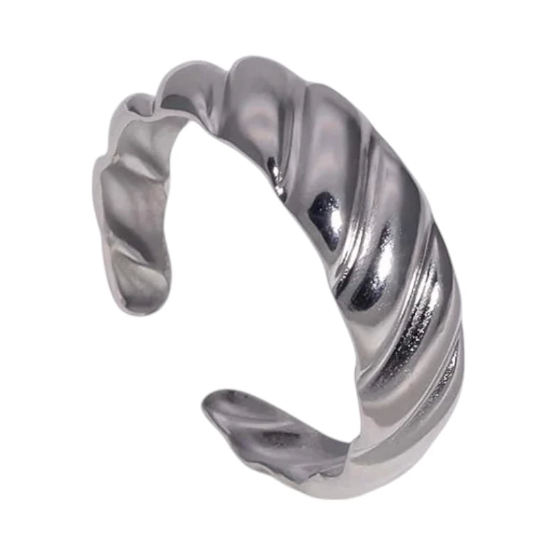 RVS Verstelbare Ring &acirc;&euro;&ldquo; Schuine Lijnen Motief &acirc;&euro;&ldquo; One Size - Zilv