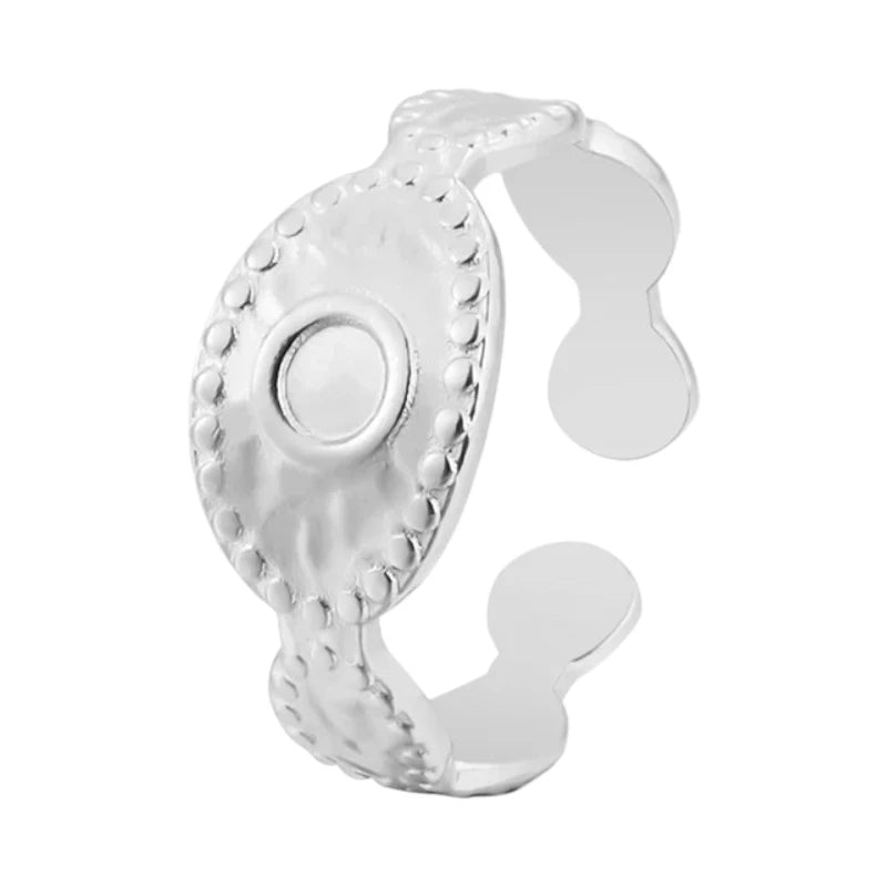 RVS Verstelbare Ring - Oog Motief met Dots - One Size - Zilverkleur -