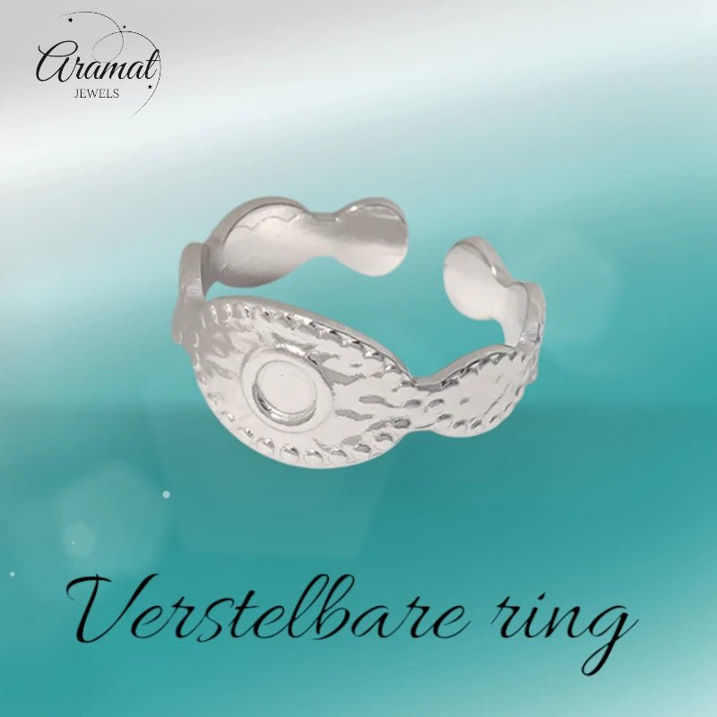 RVS Verstelbare Ring - Oog Motief met Dots - One Size - Zilverkleur -