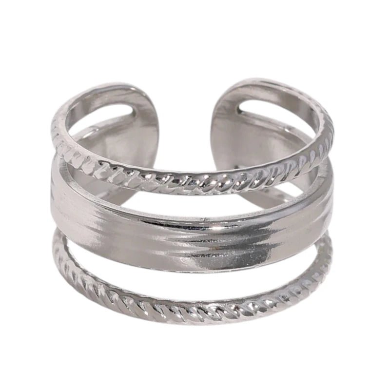 Damesring Verstelbaar - Open Ring Mode Streep - One Size - Zilverkleur -