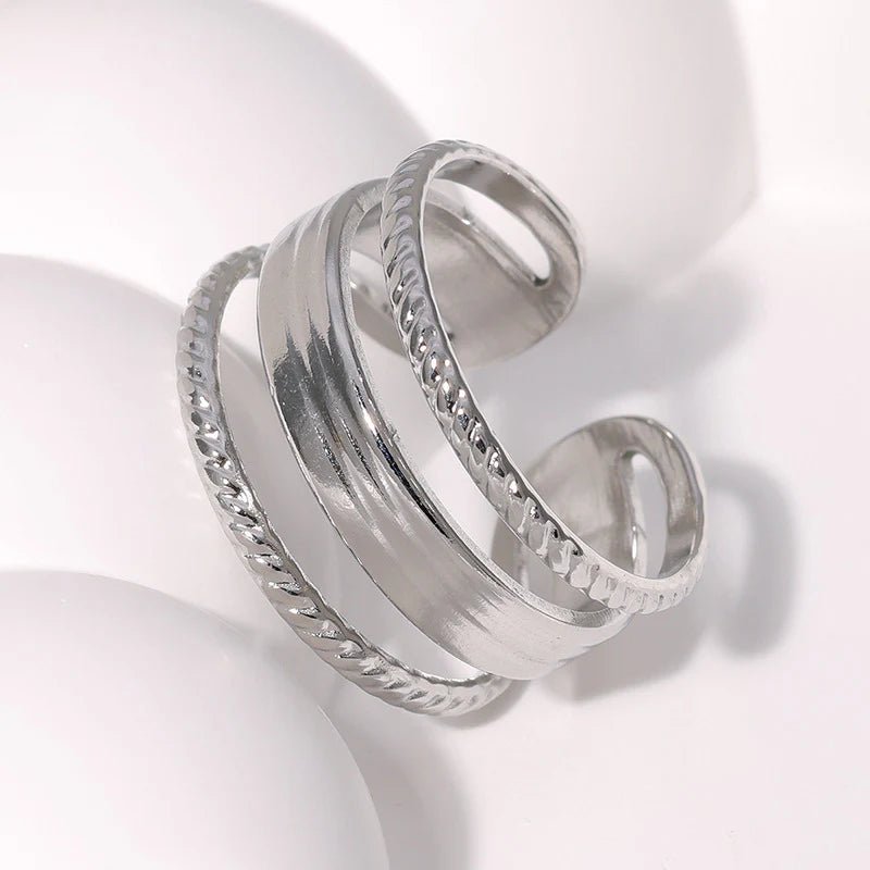 Damesring Verstelbaar - Open Ring Mode Streep - One Size - Zilverkleur -