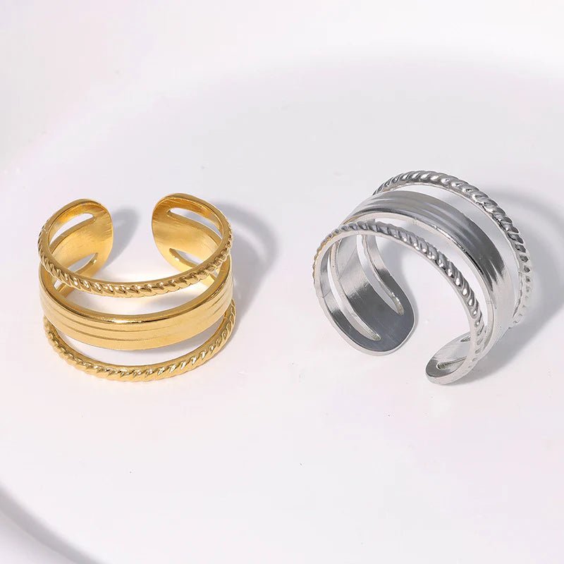 Damesring Verstelbaar - Open Ring Mode Streep - One Size - Zilverkleur -