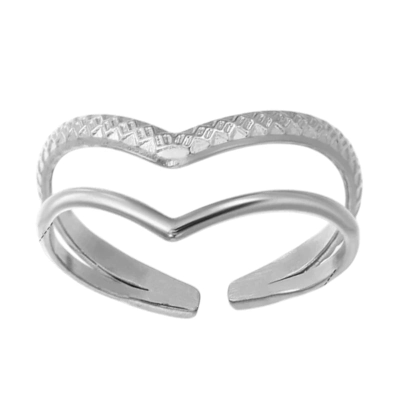Damesring Verstelbaar - Open Ring 2 Mode Strepen - One Size - Zilverkleur -