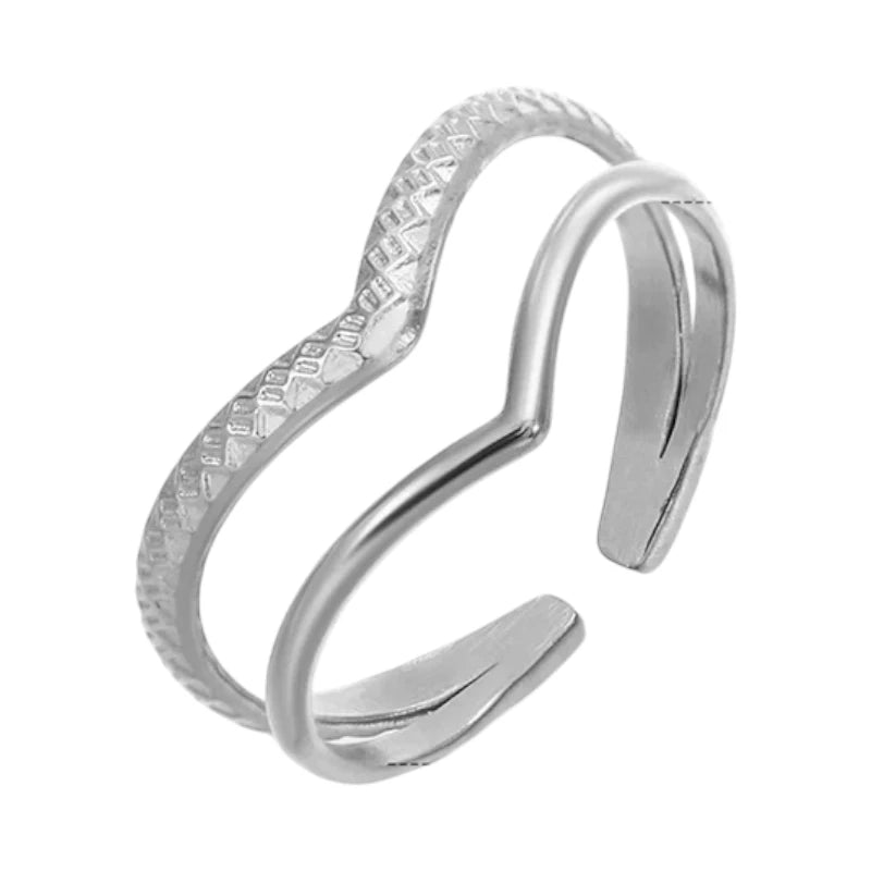 Damesring Verstelbaar - Open Ring 2 Mode Strepen - One Size - Zilverkleur -