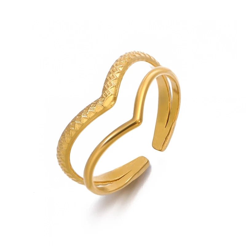 Damesring Verstelbaar - Open Ring 2 Mode Strepen - One Size - Zilverkleur -