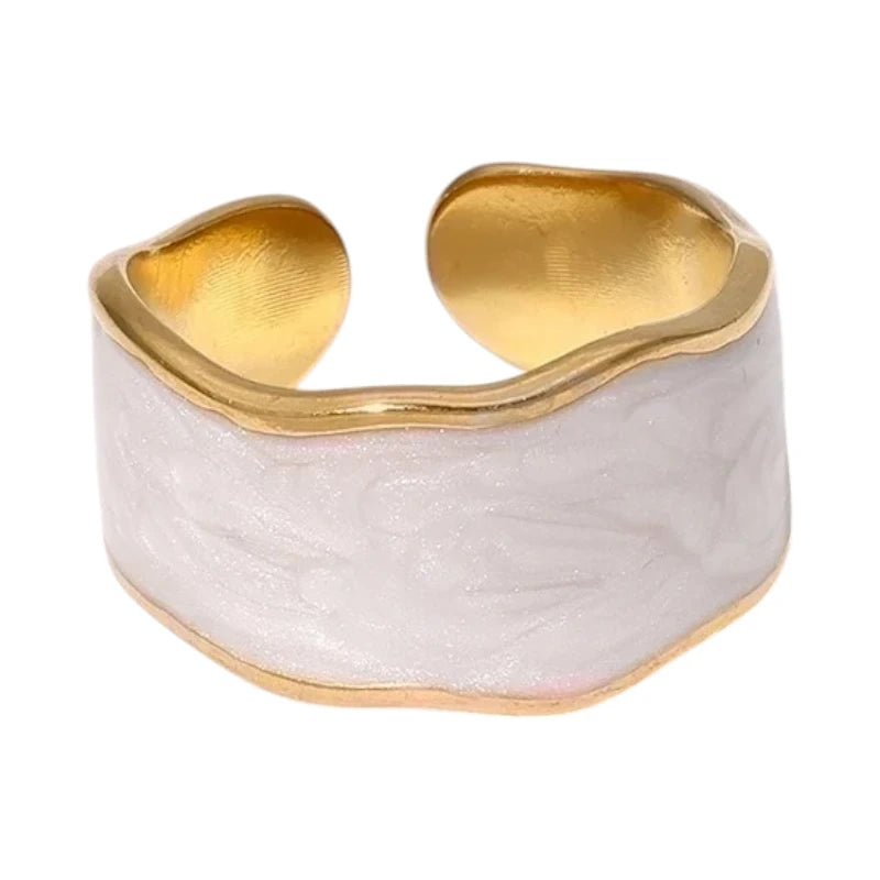 Damesring Verstelbaar &acirc;&euro;&ldquo; Open Ring met Witte Parelmoer Inlay &acirc;&euro;&ldquo; 