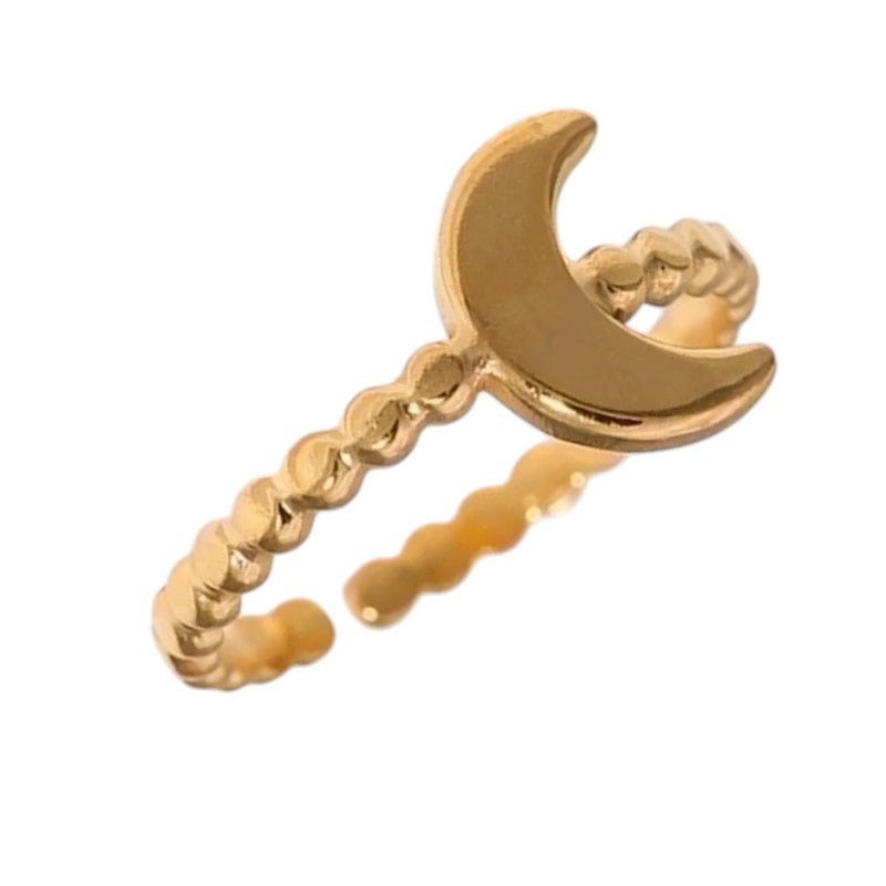 Damesring Verstelbaar &acirc;&euro;&ldquo; Open Ring met Maantje & Dots &acirc;&euro;&ldquo; One