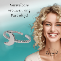 Damesring Verstelbaar &acirc;&euro;&ldquo; Open Ring met Maantje & Dots &acirc;&euro;&ldquo; One
