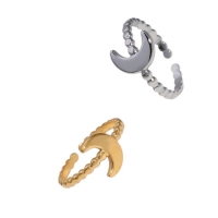 Damesring Verstelbaar &acirc;&euro;&ldquo; Open Ring met Maantje & Dots &acirc;&euro;&ldquo; One