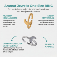 Damesring Verstelbaar &acirc;&euro;&ldquo; Open Ring met Maantje & Dots &acirc;&euro;&ldquo; One