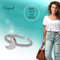 Damesring Verstelbaar &acirc;&euro;&ldquo; Open Ring met Maantje & Dots &acirc;&euro;&ldquo; One