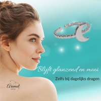 Damesring Verstelbaar &acirc;&euro;&ldquo; Open Ring met Maantje & Dots &acirc;&euro;&ldquo; One