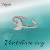 Damesring Verstelbaar &acirc;&euro;&ldquo; Open Ring met Maantje & Dots &acirc;&euro;&ldquo; One