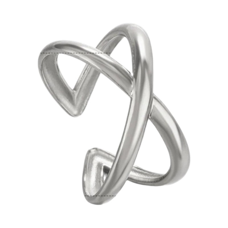 Damesring Verstelbaar &acirc;&euro;&ldquo; Open Gekruisde Ring &acirc;&euro;&ldquo; One Size - Zilve