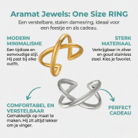 Damesring Verstelbaar &acirc;&euro;&ldquo; Open Gekruisde Ring &acirc;&euro;&ldquo; One Size - Zilve