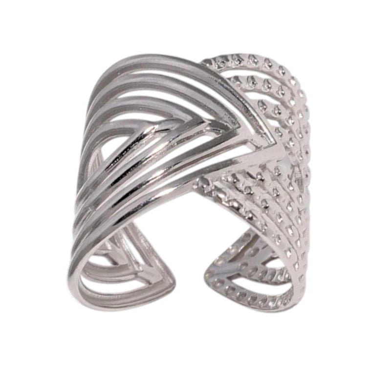 Brede Damesring Verstelbaar &acirc;&euro;&ldquo; Open Ring met Lijnen &acirc;&euro;&ldquo; 23 mm - Z