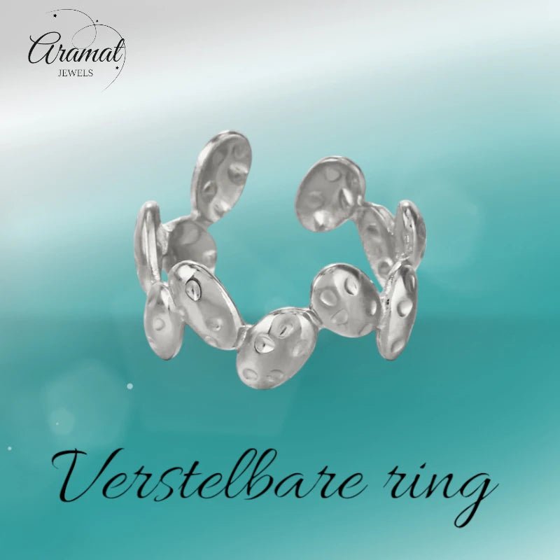 RVS Damesring Verstelbaar &acirc;&euro;&ldquo; Ovale Bewerkte Schakels &acirc;&euro;&ldquo; One Size