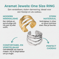 RVS Damesring Verstelbaar &acirc;&euro;&ldquo; 4 Grillige Lijnen &acirc;&euro;&ldquo; 17 mm - Goudkl