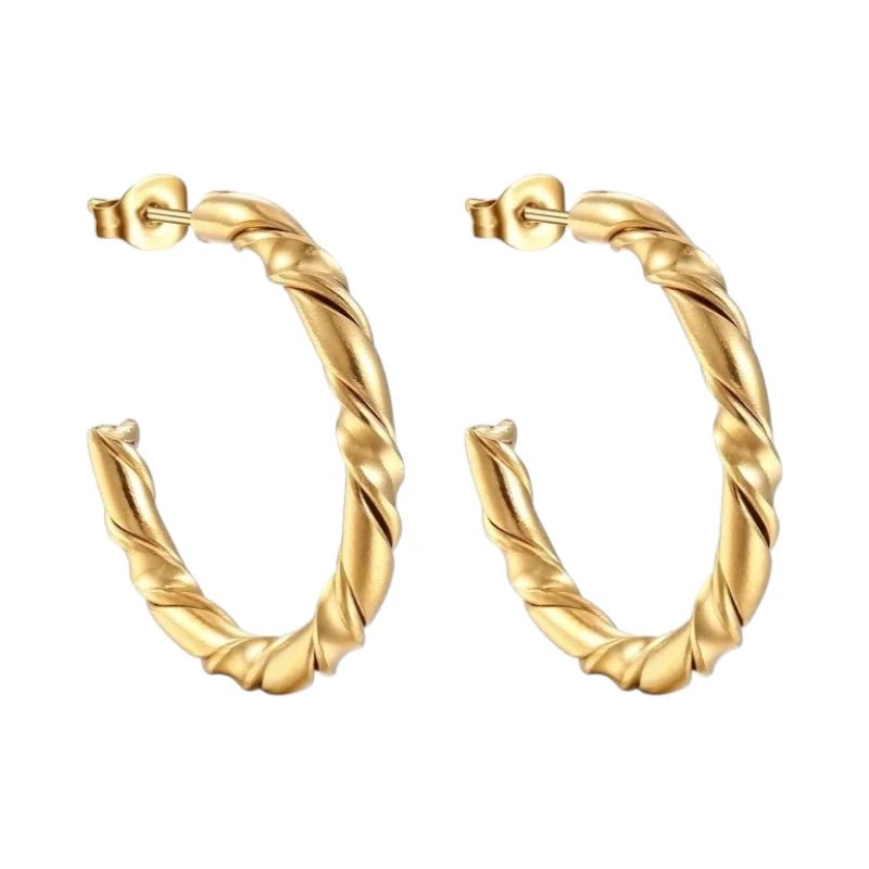 Twisted Hoepel Oorstekers 30mm - RVS - Tijdloos & Trendy - Goudkleur -