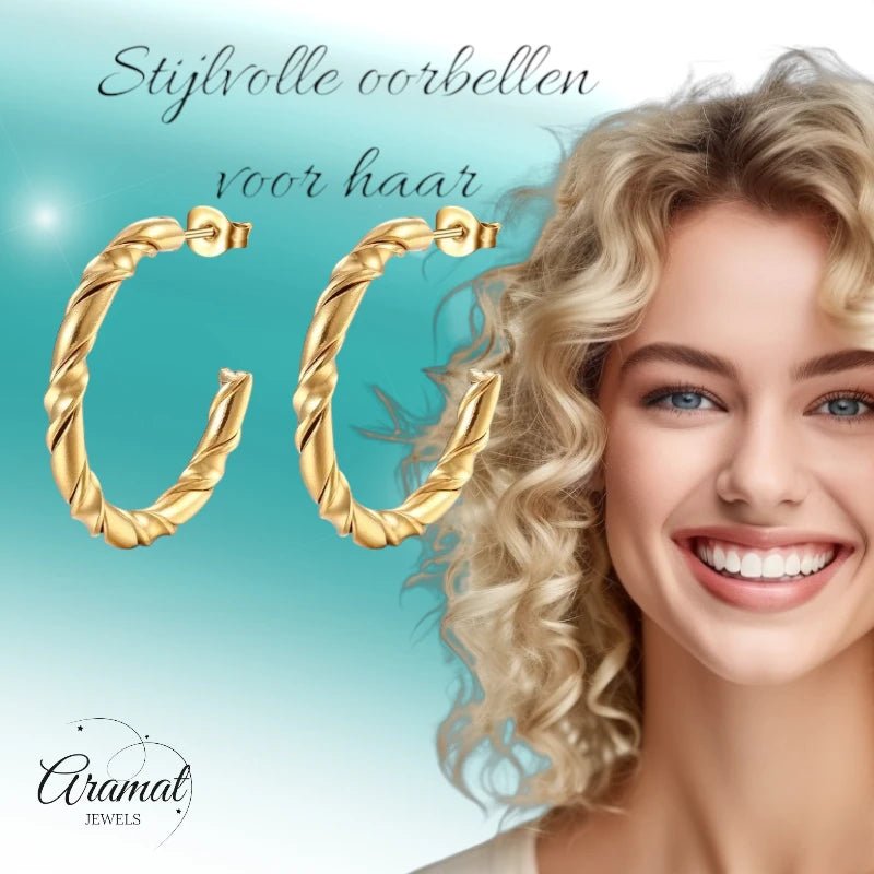 Twisted Hoepel Oorstekers 30mm - RVS - Tijdloos & Trendy - Goudkleur -