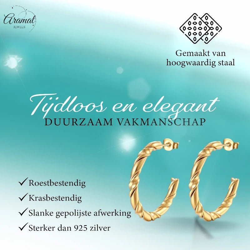 Twisted Hoepel Oorstekers 30mm - RVS - Tijdloos & Trendy - Goudkleur -