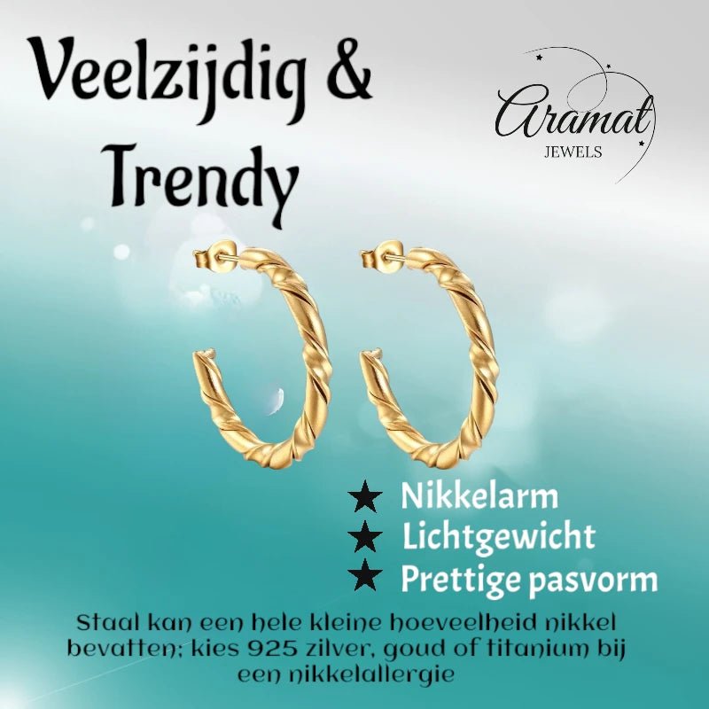 Twisted Hoepel Oorstekers 30mm - RVS - Tijdloos & Trendy - Goudkleur -