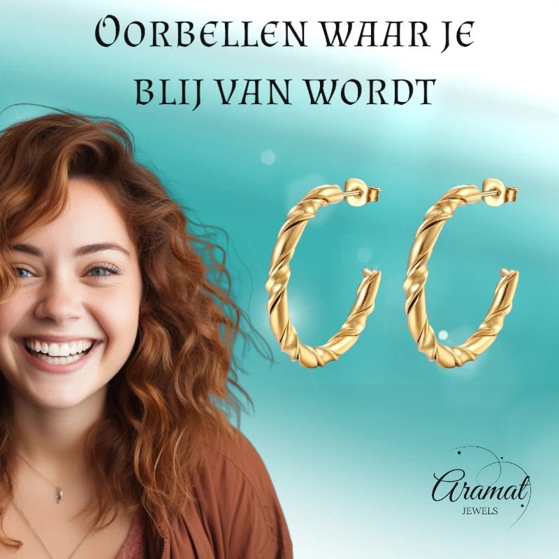 Twisted Hoepel Oorstekers 30mm - RVS - Tijdloos & Trendy - Goudkleur -