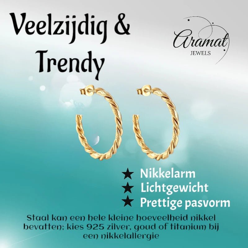 Twisted Hoepel Oorstekers 30mm - Goud- of Zilverkleurig - RVS - Goudkleur -