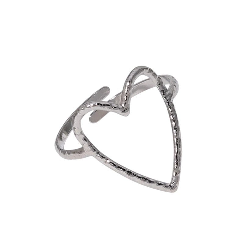 Verstelbare Ring met Groot Open Hart 19mm - Stainless Steel - Zilverkleur -