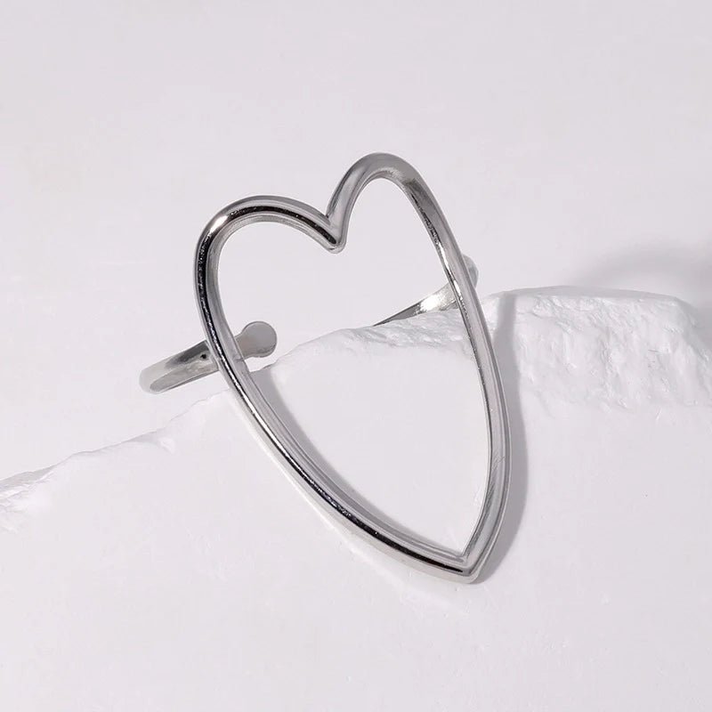 Verstelbare Ring met Groot Open Hart 26mm - Stainless Steel - Zilverkleur -