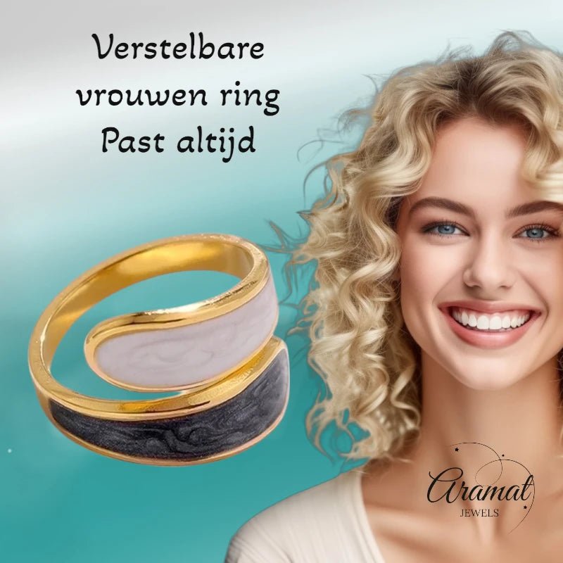 Stalen Damesring - Parelmoer - 18mm - Verstelbaar - Grijs -