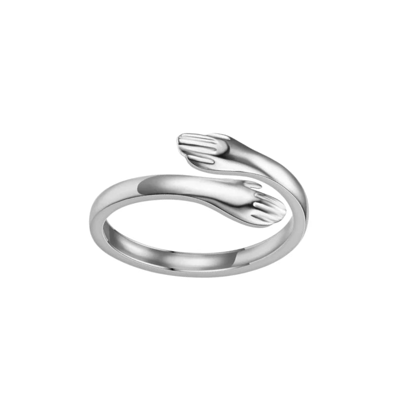 Stalen Damesring - Open Ring met Handen - 10mm - Zilverkleur -