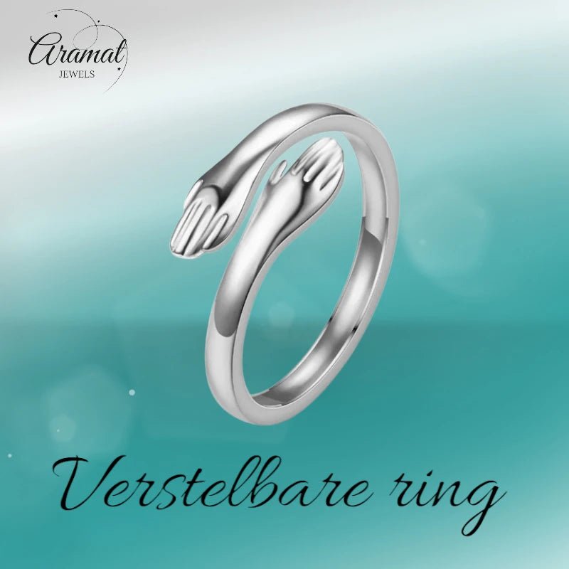 Stalen Damesring - Open Ring met Handen - 10mm - Zilverkleur -