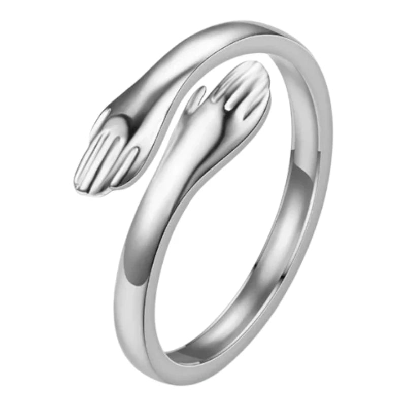 Stalen Damesring - Open Ring met Handen - 10mm - Zilverkleur -
