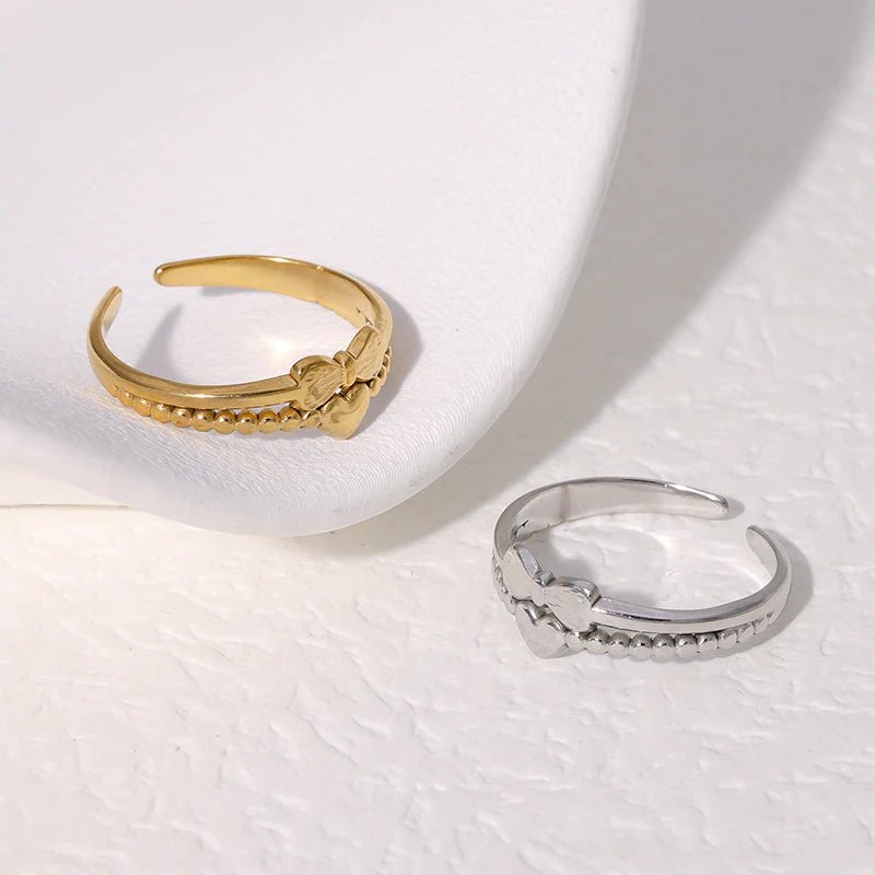 Stalen Damesring - Strikje & Hartje - 7mm - Zilverkleur -