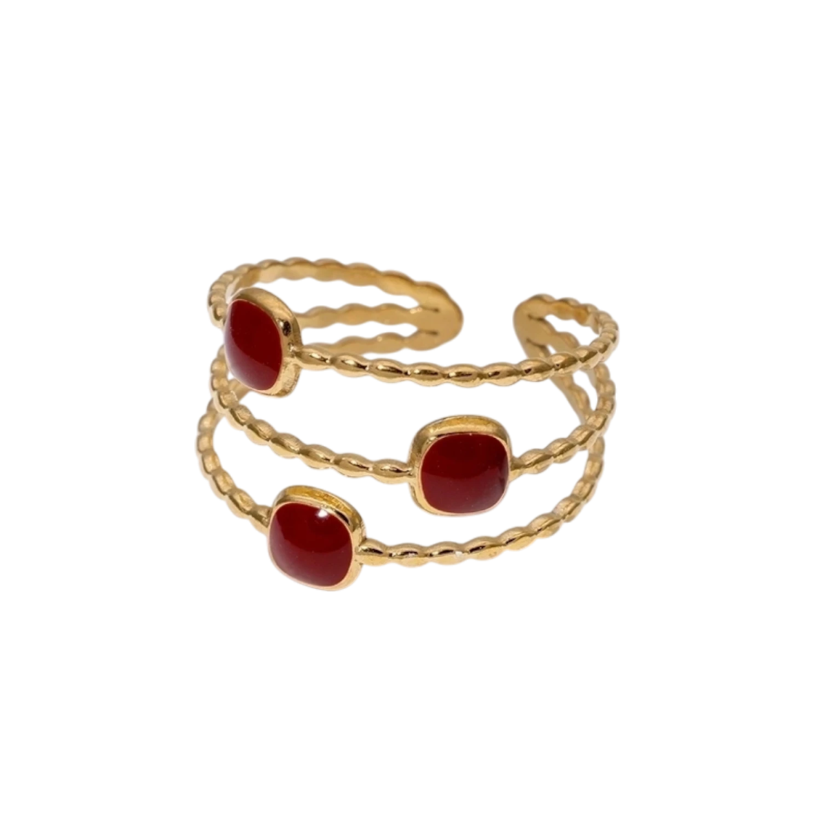 Open Ring Minimalistisch met Vierhoek en Emaille (Verstelbaar) - Rood -