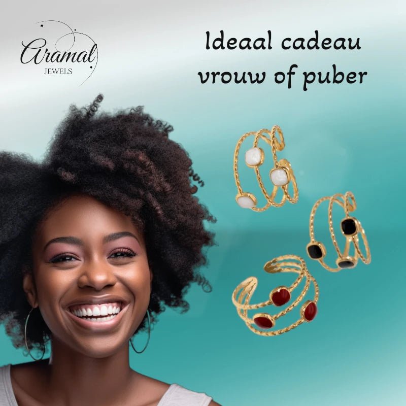 Open Ring Minimalistisch met Vierhoek en Emaille (Verstelbaar) - Rood -