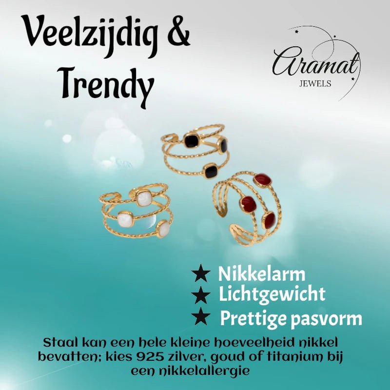 Open Ring Minimalistisch met Vierhoek en Emaille (Verstelbaar) - Rood -