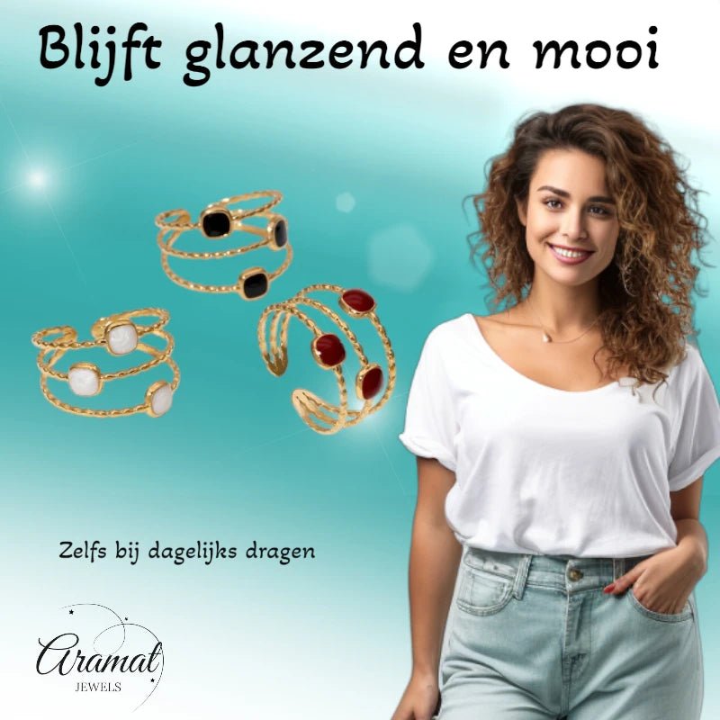 Open Ring Minimalistisch met Vierhoek en Emaille (Verstelbaar) - Rood -