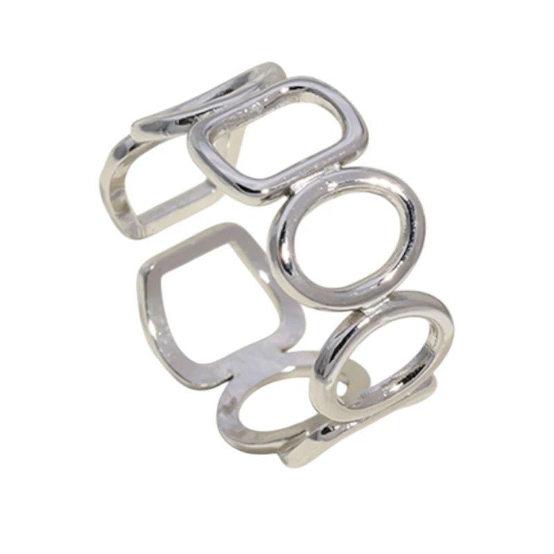 Open Ring met Ovale en Vierkante Schakels (Zilver- of Goudkleurig RVS) - Zilverkleur -