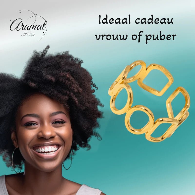 Open Ring met Ovale en Vierkante Schakels (Zilver- of Goudkleurig RVS) - Zilverkleur -