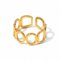 Open Ring met Ovale en Vierkante Schakels (Zilver- of Goudkleurig RVS) - Zilverkleur -