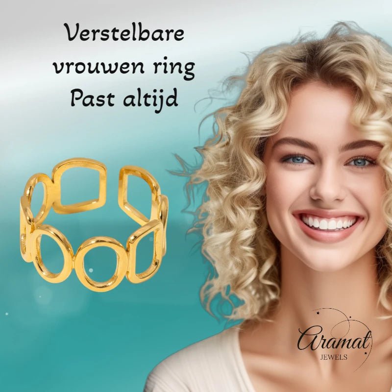 Open Ring met Ovale en Vierkante Schakels (Zilver- of Goudkleurig RVS) - Zilverkleur -