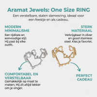 Open Ring Hartjes Schakel met Bolletjes Versiering (RVS Verstelbaar) - Zilverkleur -